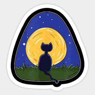 Cat And Moon Cat Lovers Artsy Full Moon Sticker